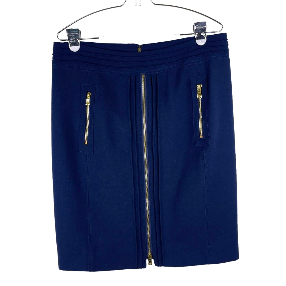 TORY BURCH Rosalyn Skirt Wool Blend Zipper Front Navy Blue Women’s Size 8